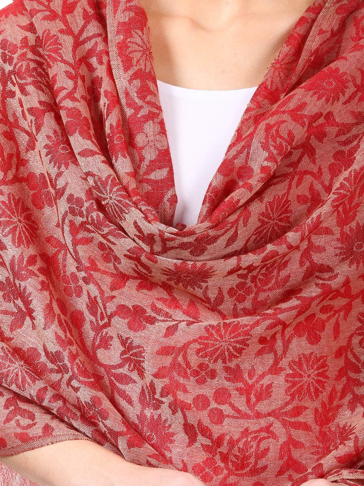 Pashtush India 70x200 Pashtush Women's Silk-Pashmina Reversible Floral Scarf, Soft and Warm, Morning Red