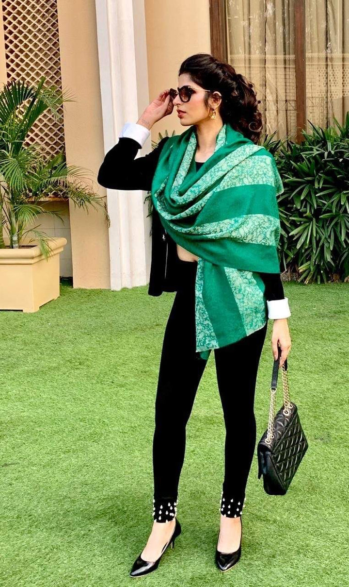 Pashtush Women'S Silk-Fine Wool Reversible Stole Green