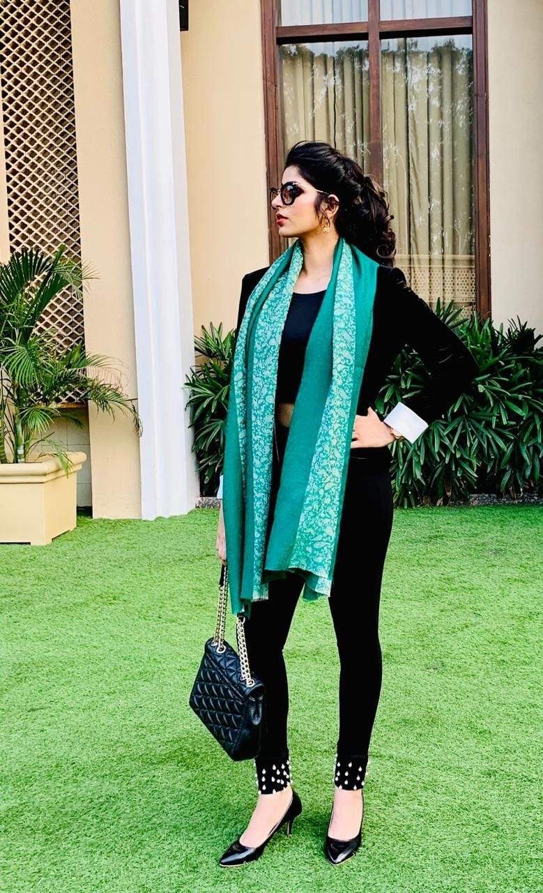 Pashtush Women'S Silk-Fine Wool Reversible Stole Green