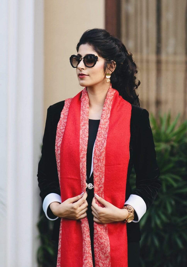 Pashtush Women'S Silk-Fine Wool Reversible Stole Red