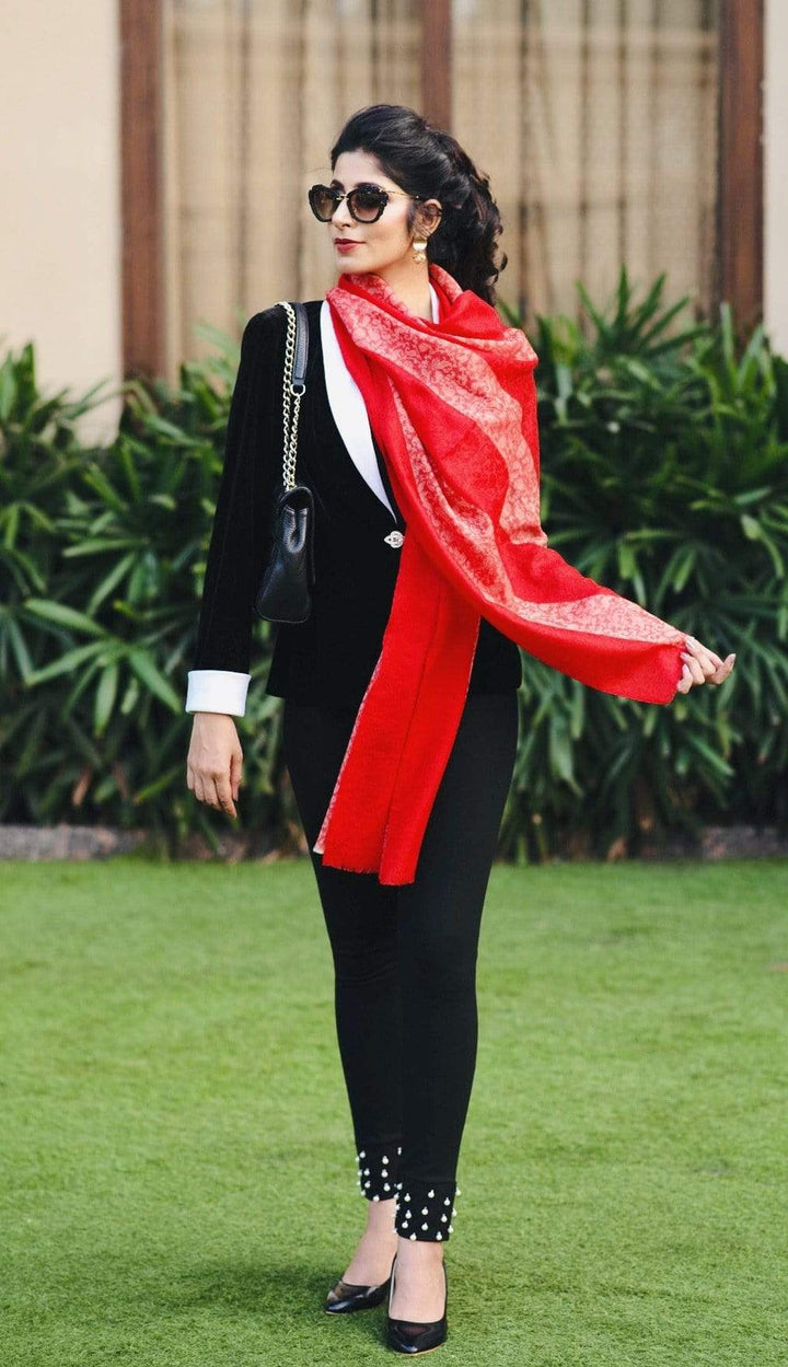 Pashtush Women'S Silk-Fine Wool Reversible Stole Red