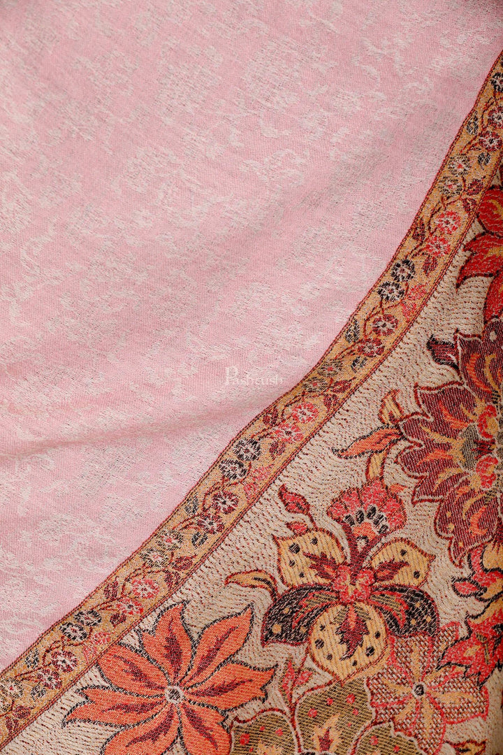Pashtush India 70x200 Pashtush Women's Silk-Wool Reversible Floral Scarf, Soft and Warm (Powder pink)