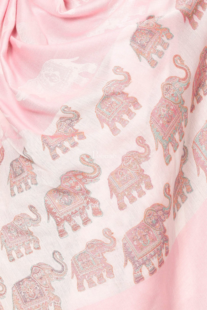 Pashtush India Womens Stoles and Scarves Scarf Pashtush Women'S Soft Bamboo Scarf, Happy Elephant Woven Design, Powder Pink