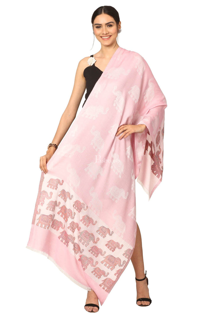Pashtush India Womens Stoles and Scarves Scarf Pashtush Women'S Soft Bamboo Scarf, Happy Elephant Woven Design, Powder Pink