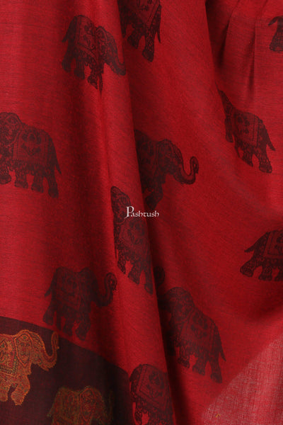 Pashtush India 70x200 Pashtush Women's Soft Bamboo Scarf, Happy Elephants Woven Design, Maroon