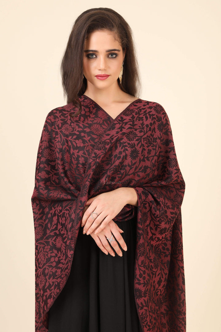Pashtush India 70x200 Pashtush Women's Soft Fine Wool Floral Scarf, Soft And Warm