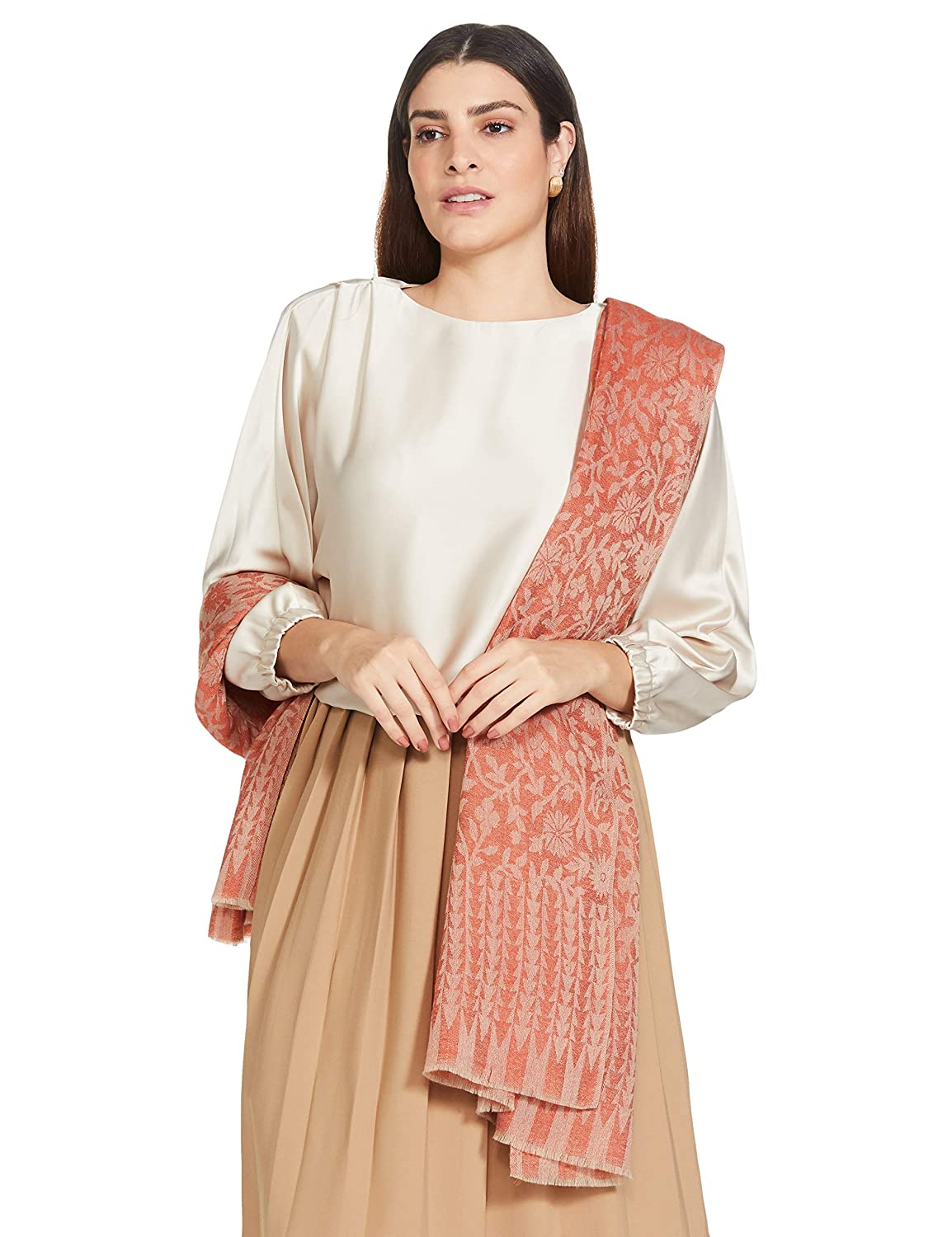 Pashtush India 70x200 Pashtush Women's Soft Fine Wool Floral Scarf, Soft and Warm, Dawn