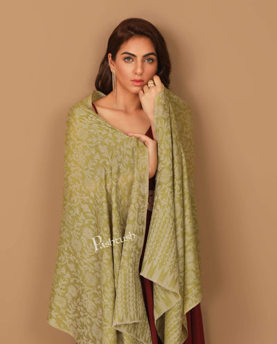 Pashtush India 70x200 Pashtush Women's Soft Fine Wool Floral Scarf, Soft and Warm, Emerald Green