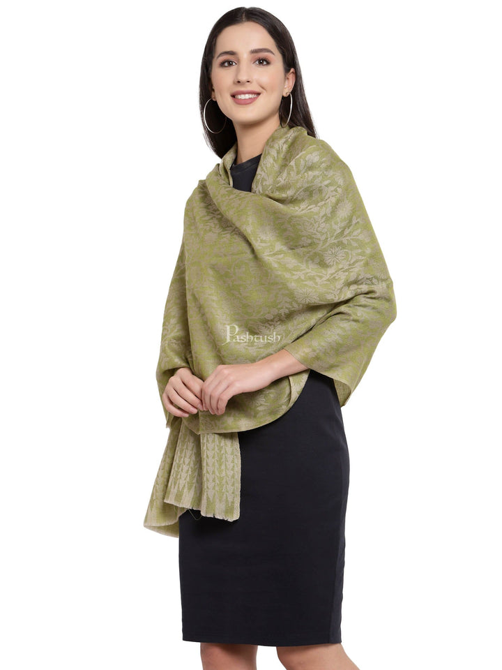 Pashtush India Womens Stoles and Scarves Scarf Pashtush Women'S Soft Fine Wool Floral Scarf, Soft And Warm, Emerald Green