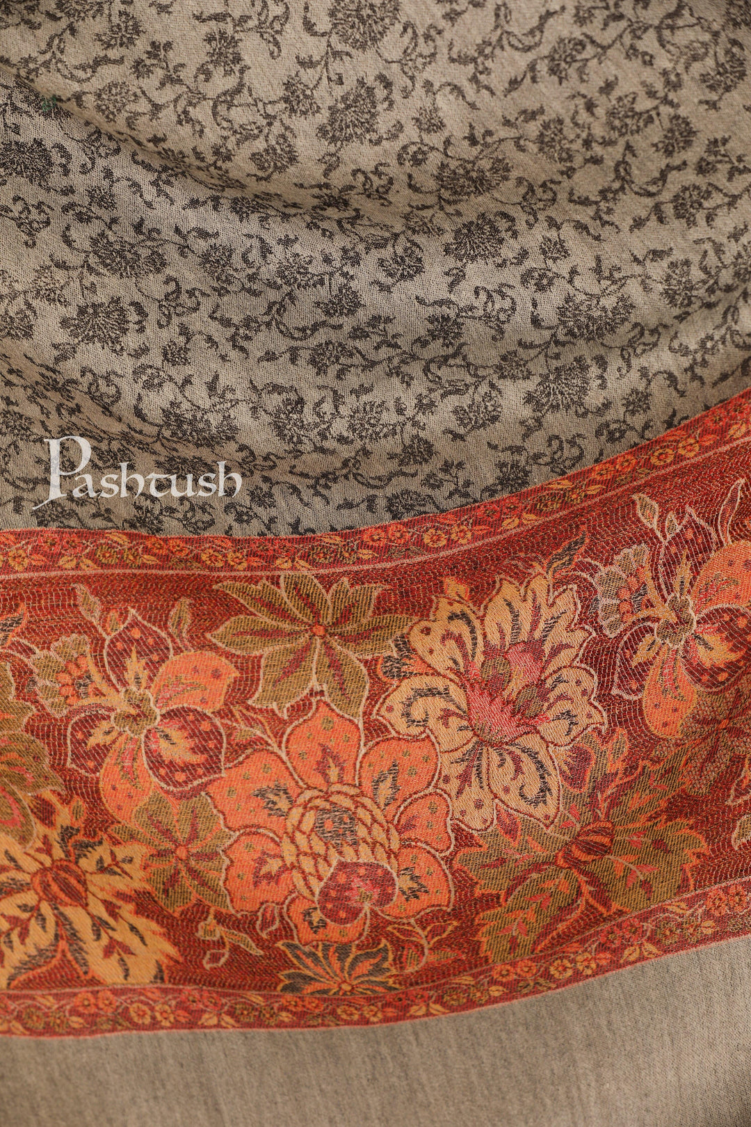 Pashtush India Stole Pashtush Women's Soft Fine Wool Floral Scarf, Soft and Warm, Light Black