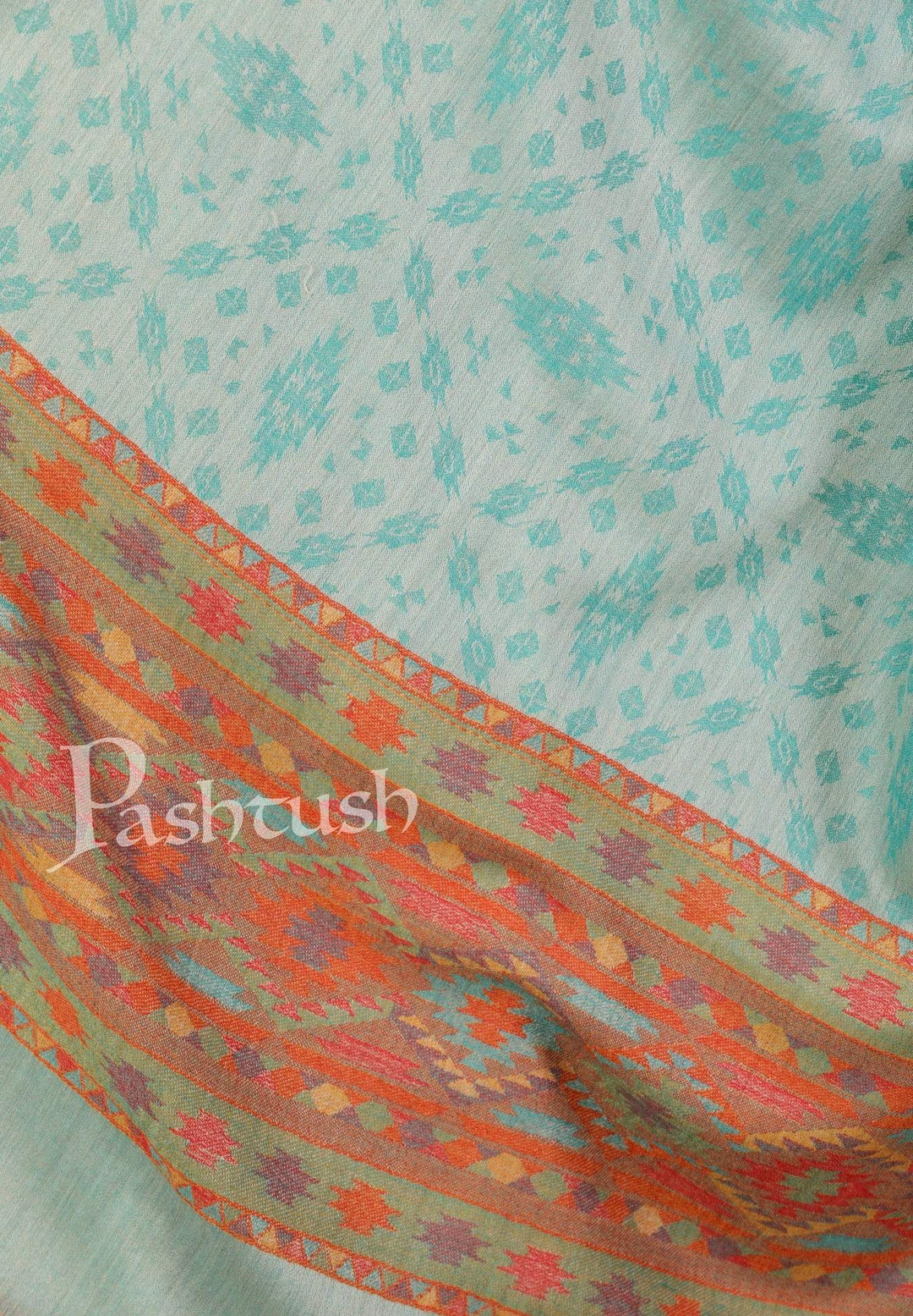 Pashtush India Shawl Pashtush Women's Soft Fine Wool Reversible Shawl with Kaani Weave, Mint Green