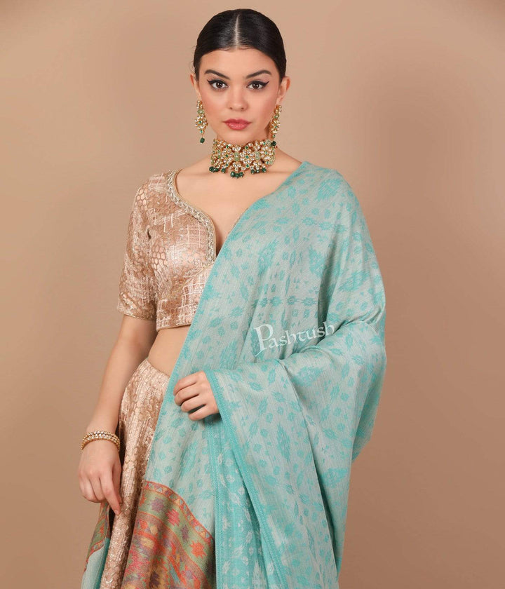 Pashtush India Shawl Pashtush Women's Soft Fine Wool Reversible Shawl with Kaani Weave, Mint Green