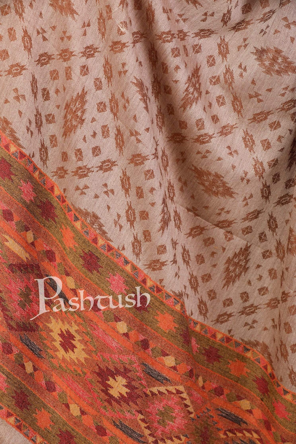 Pashtush India Shawl Pashtush Women's Soft Fine Wool Reversible Shawl with Kaani Weave Palla, Espresso