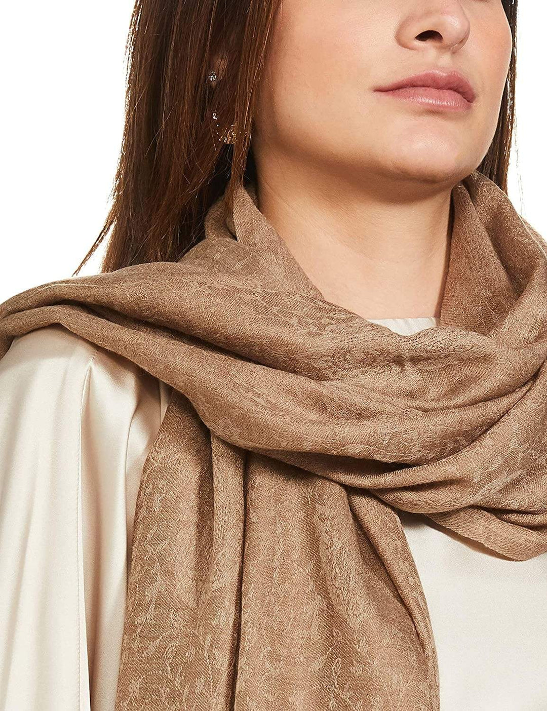 Pashtush Women'S Soft Fine Wool Scarf, Paisley Weave, Beige