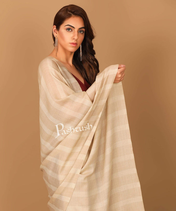 Pashtush India Stole Pashtush Women's Soft Fine Wool Scarf, Striped Nude Beige