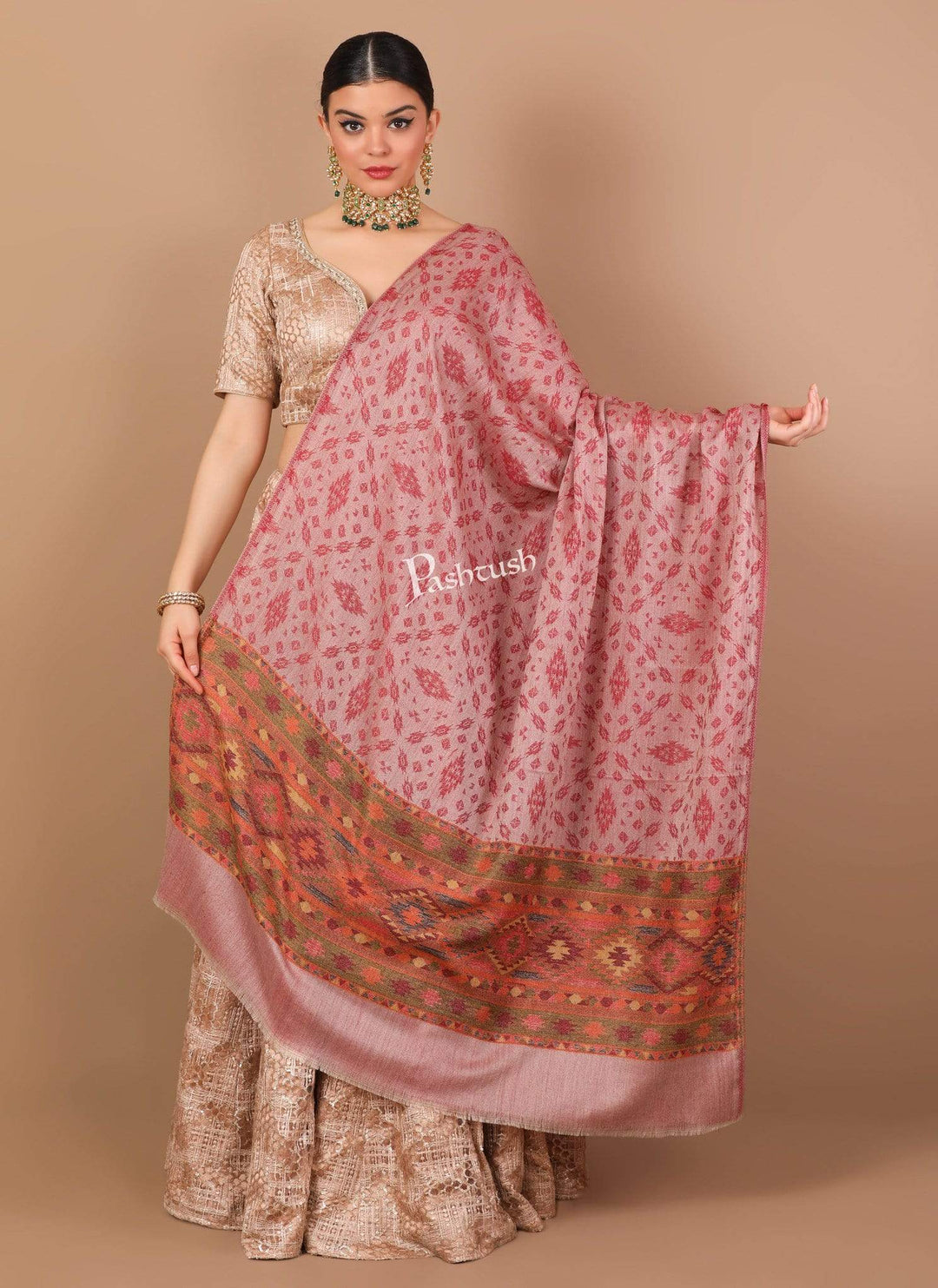 Pashtush India Shawl Pashtush Women's Soft Fine Wool  Shawl with Kaani Weave Palla
