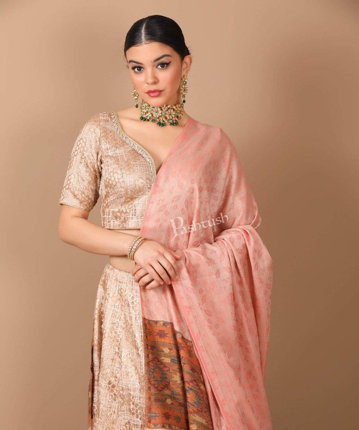 Pashtush India Shawl Pashtush Women's Soft Fine Wool  Shawl with Kaani Weave Palla, Soft Peach
