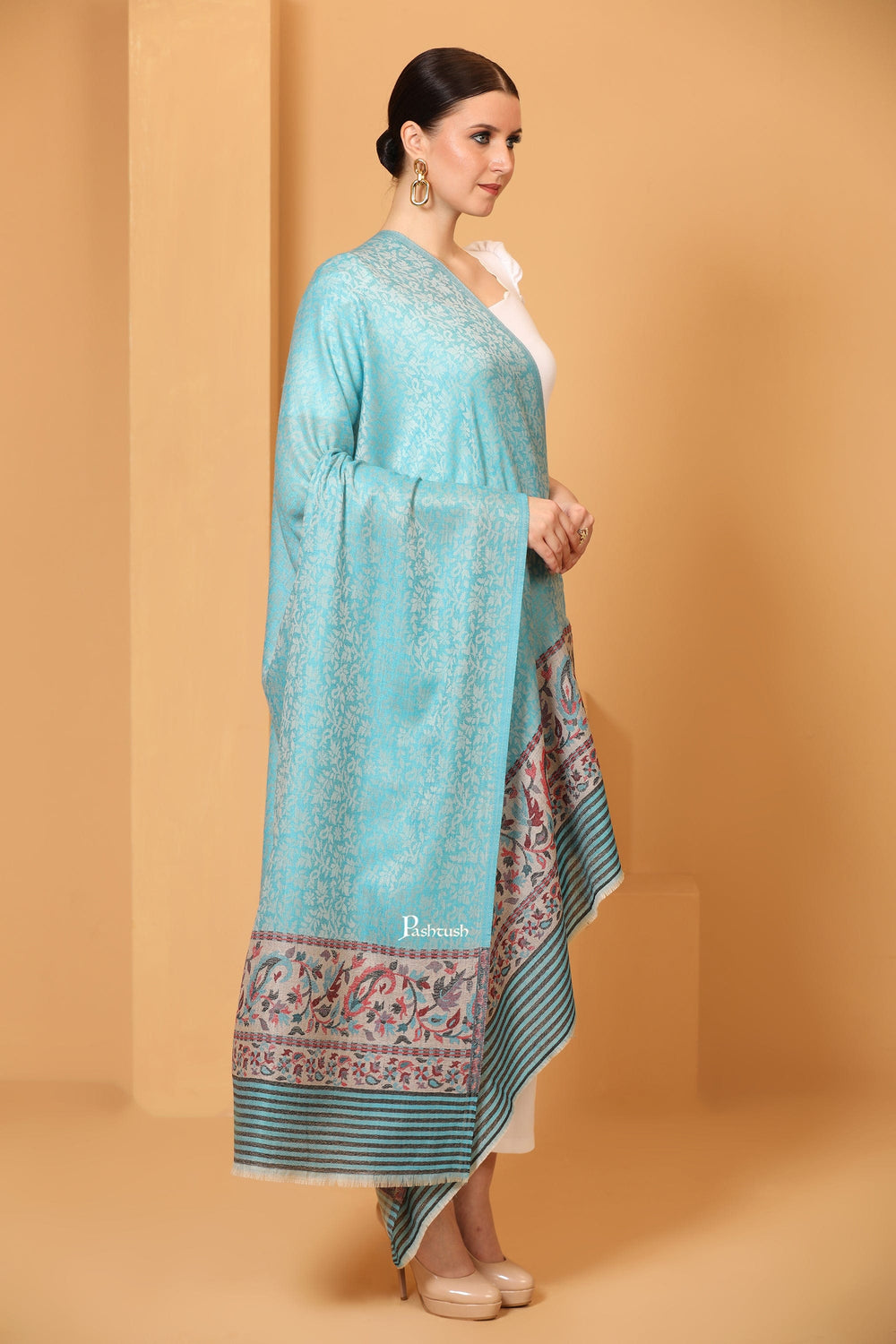 Pashtush India Womens Shawls Pashtush Women'S Soft Wool Cashmere Blended Shawl, Ethnic Palla, Blue