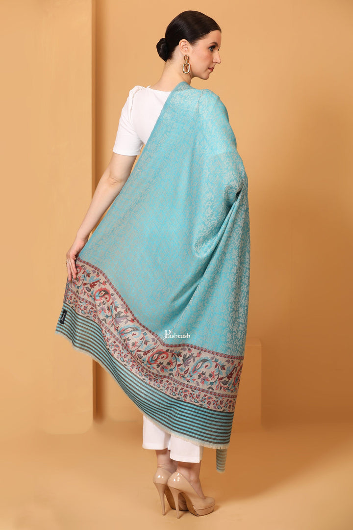 Pashtush India Womens Shawls Pashtush Women'S Soft Wool Cashmere Blended Shawl, Ethnic Palla, Blue