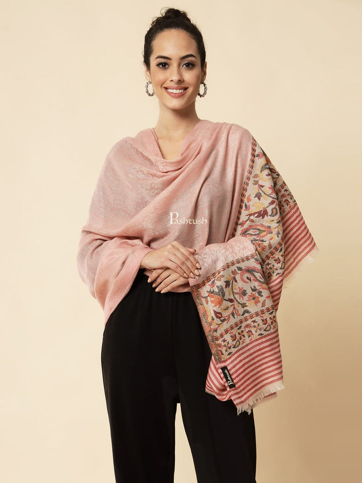 Pashtush India Womens Shawls Pashtush Women's Soft Wool Cashmere Blended Shawl, Ethnic Palla, Blush Pink