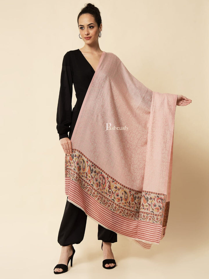 Pashtush India Womens Shawls Pashtush Women's Soft Wool Cashmere Blended Shawl, Ethnic Palla, Blush Pink