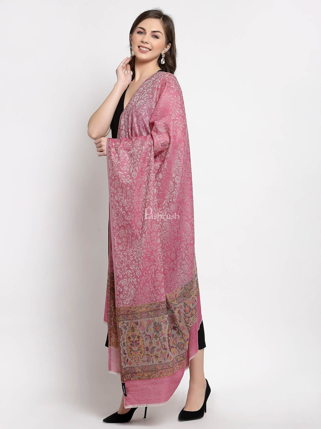 Pashtush India Womens Shawls Pashtush Women'S Soft Wool Cashmere Blended Shawl, Ethnic Palla, Fuchsia
