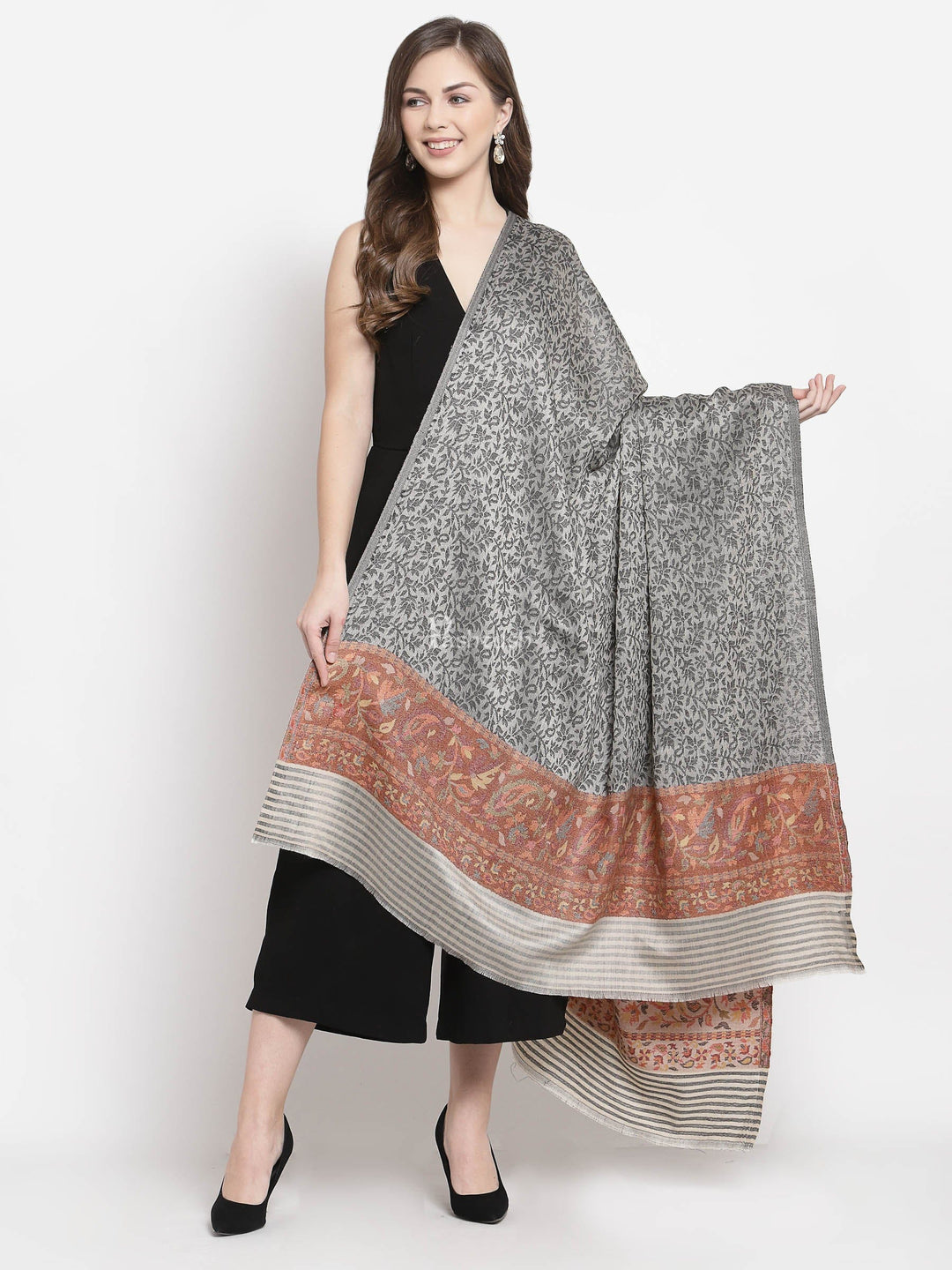 Pashtush India Womens Shawls Pashtush Women'S Soft Wool Cashmere Blended Shawl, Ethnic Palla, Grey