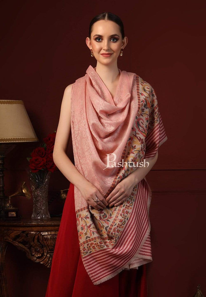 Pashtush India 100x200 Pashtush Women's Soft Wool Cashmere Blended Shawl, Kaani Palla, Blush Pink