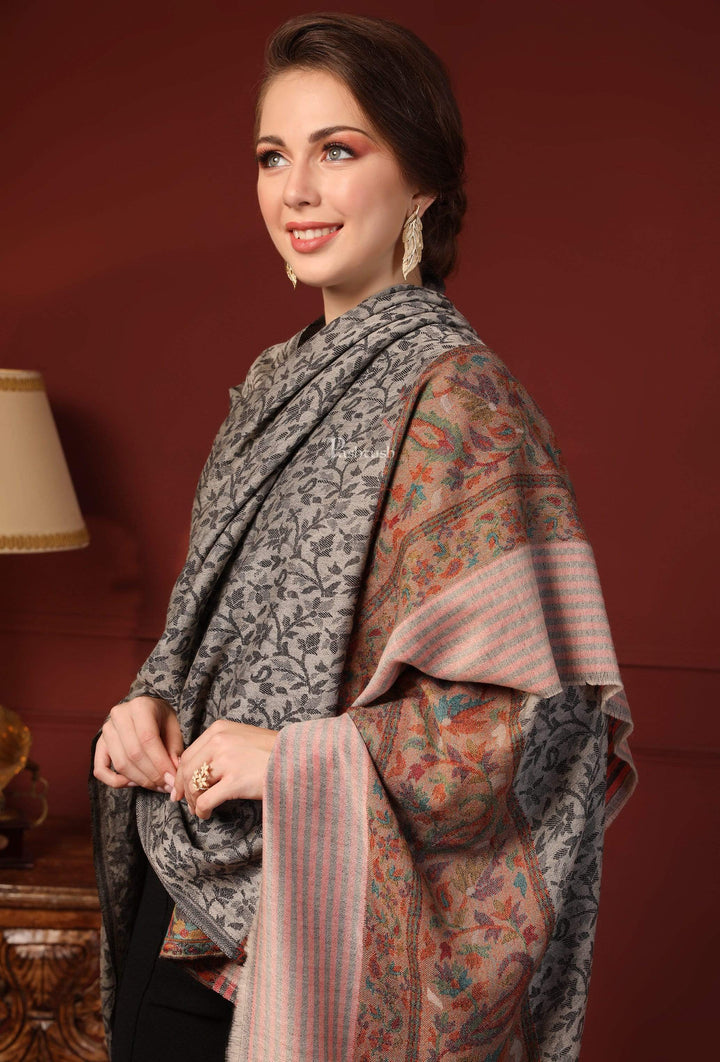 Pashtush India 100x200 Pashtush Women's Soft Wool Cashmere Blended Shawl, Kaani Palla, Grey