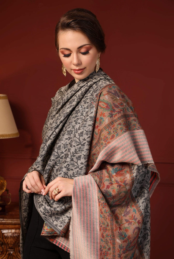 Pashtush India 100x200 Pashtush Women's Soft Wool Cashmere Blended Shawl, Kaani Palla, Grey