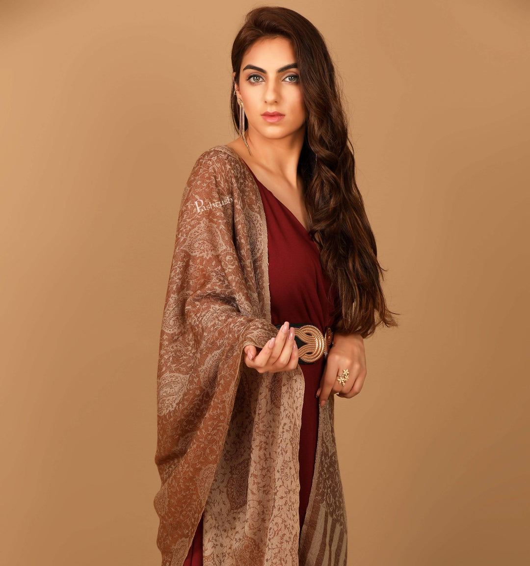 Pashtush India 70x200 Pashtush Women's Soft Wool, Reversible Stole Scarf, Espresso Brown