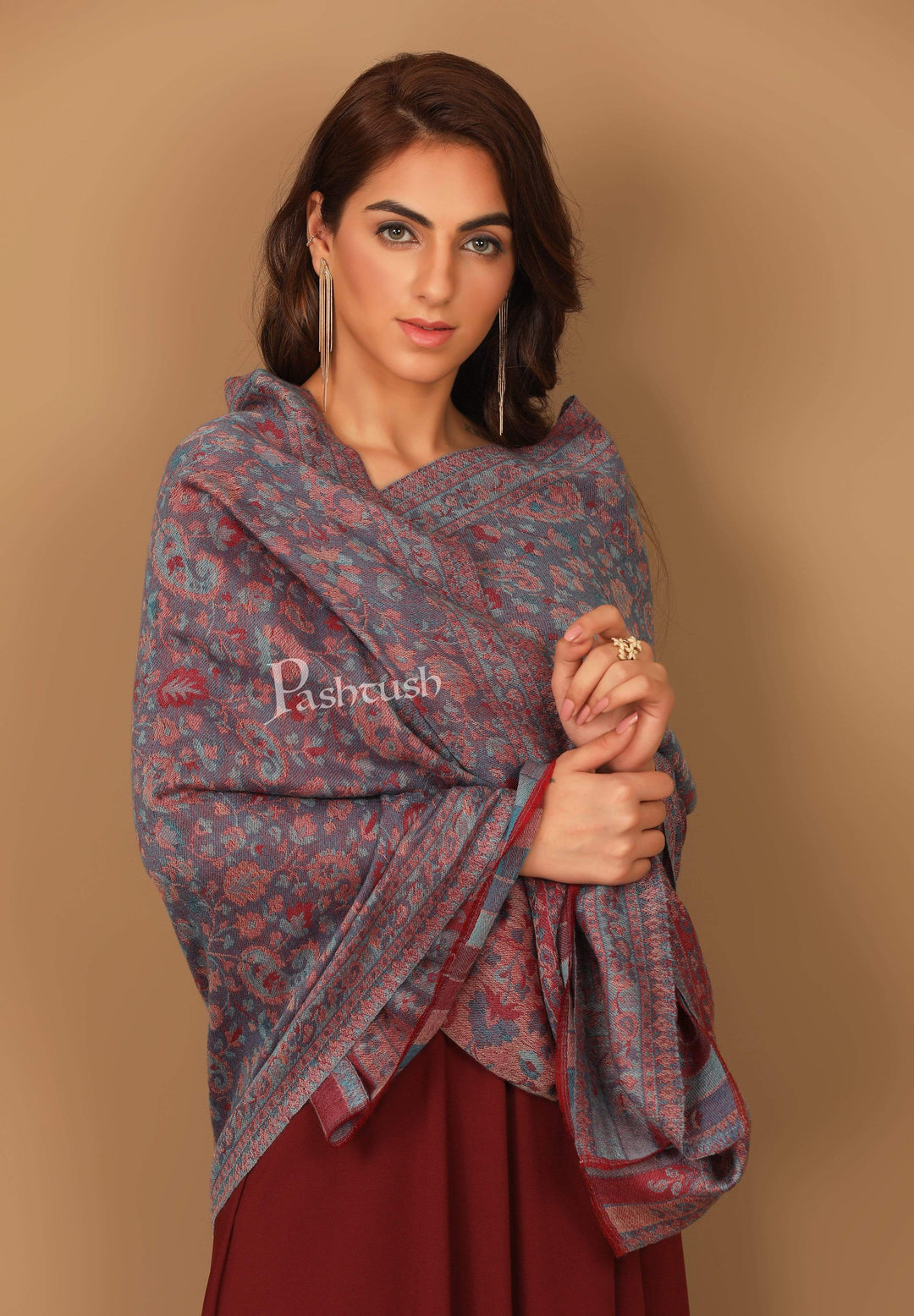 Pashtush India 70x200 Pashtush Women's Soft Wool, Reversible Stole, Scarf, Kaani Weave, Peel Lilac