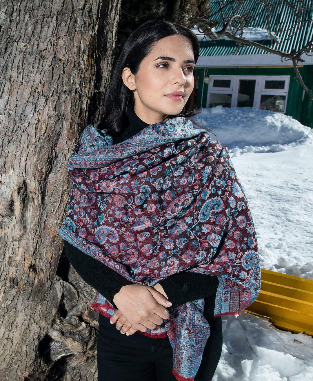 Pashtush India 70x200 Pashtush Women's Soft Wool, Reversible Stole, Scarf, Kaani Weave, Plum