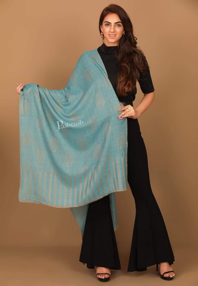 Pashtush India Stole Pashtush Women's Soft Wool, Reversible Stole Scarf, Paisley Weave, Arabic Sea Blue