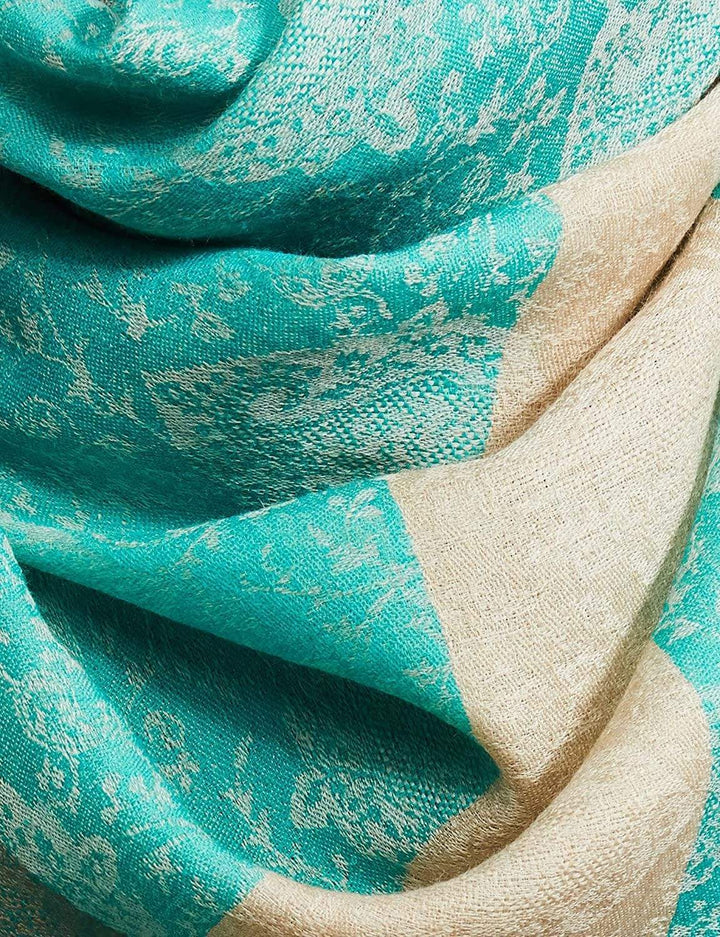 Pashtush India 70x200 Pashtush Women's Soft Wool, Reversible Stole Scarf, Paisley Weave, Arabic Sea Green