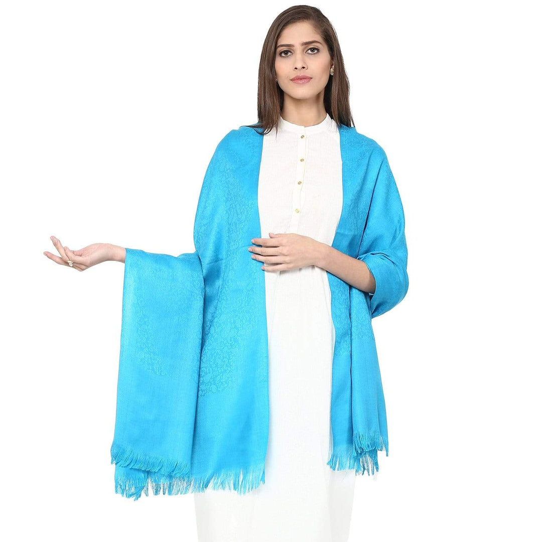 Pashtush Women'S Soft Wool Shawl Majenta With Jacquard Design, Aqua