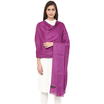 Pashtush Women'S Soft Wool Shawl Majenta With Jacquard Design, Muave