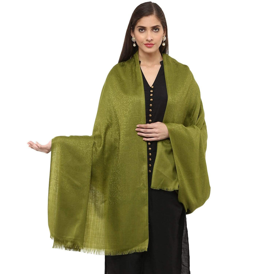 Pashtush India 100x200 Pashtush Women's Soft Wool Shawl Olive Green with Jacquard design