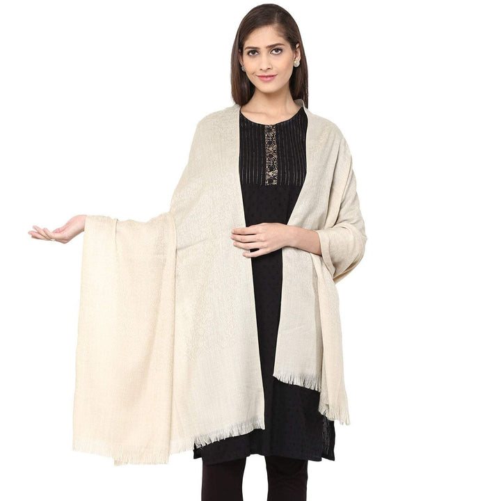 Pashtush India 100x200 Pashtush Women's Soft Wool Shawl with paisley Design, Light Beige
