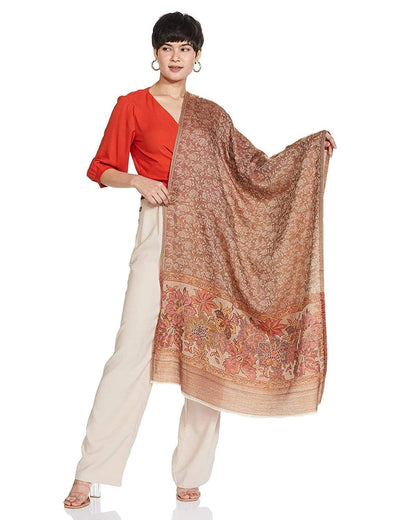 Pashtush India 100x200 Pashtush Women's Soft Wool Stole, Soft Wool Scarf, Floral coffee