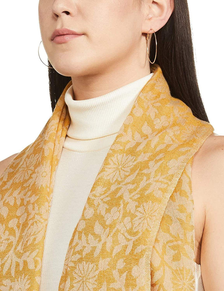 Pashtush India 70x200 Pashtush Women's Wool Self Reversible Scarf Floral Jacquard Design, Silk-Wool