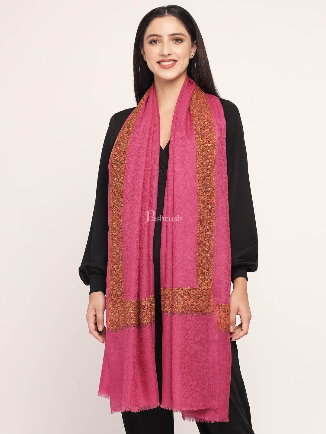 Pashtush India Womens Shawls Pashtush Women'S Wool Shawl Embroidered Border