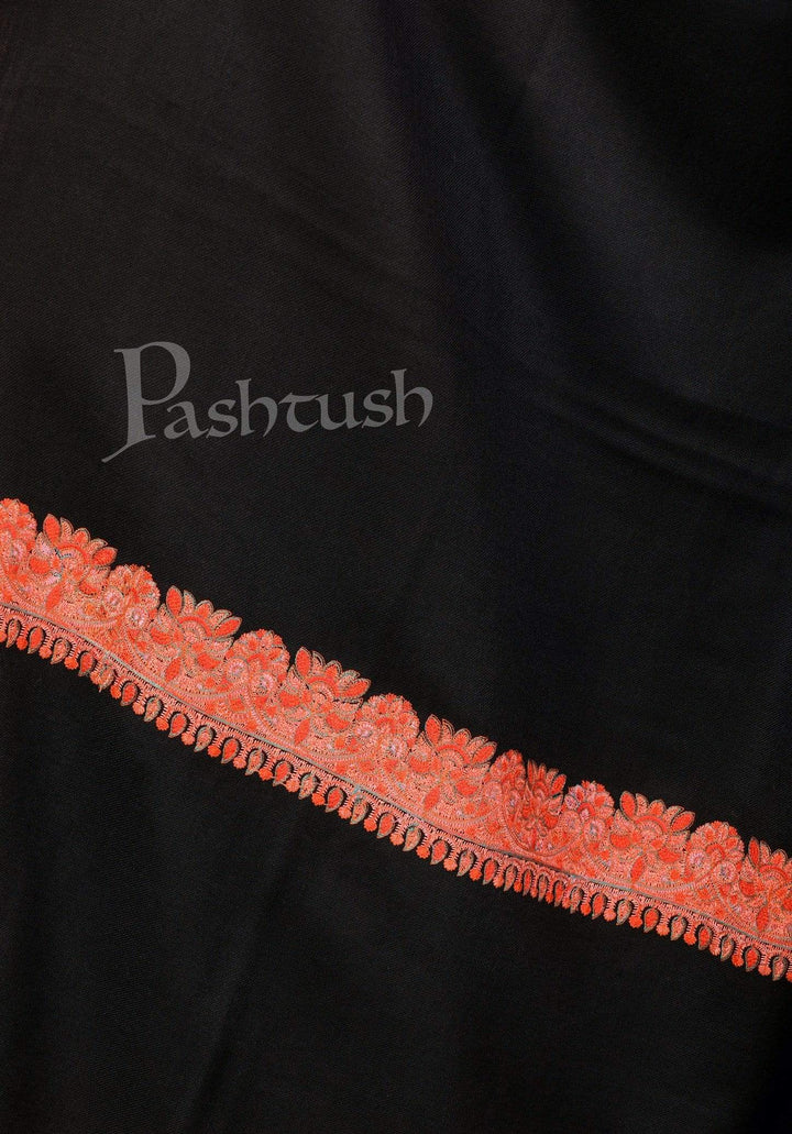 Pashtush Store Shawl Pashtush Women's Wool Shawl embroidered border, Rich Black