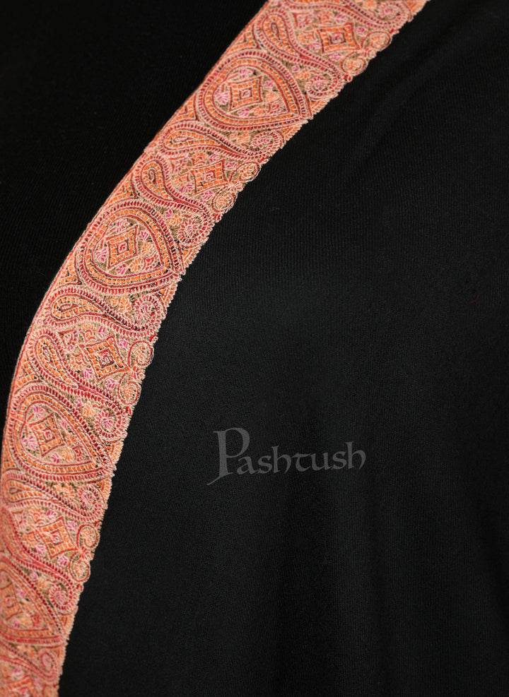 Pashtush Store Shawl Pashtush Women's Wool Shawl embroidered border, Rich Black
