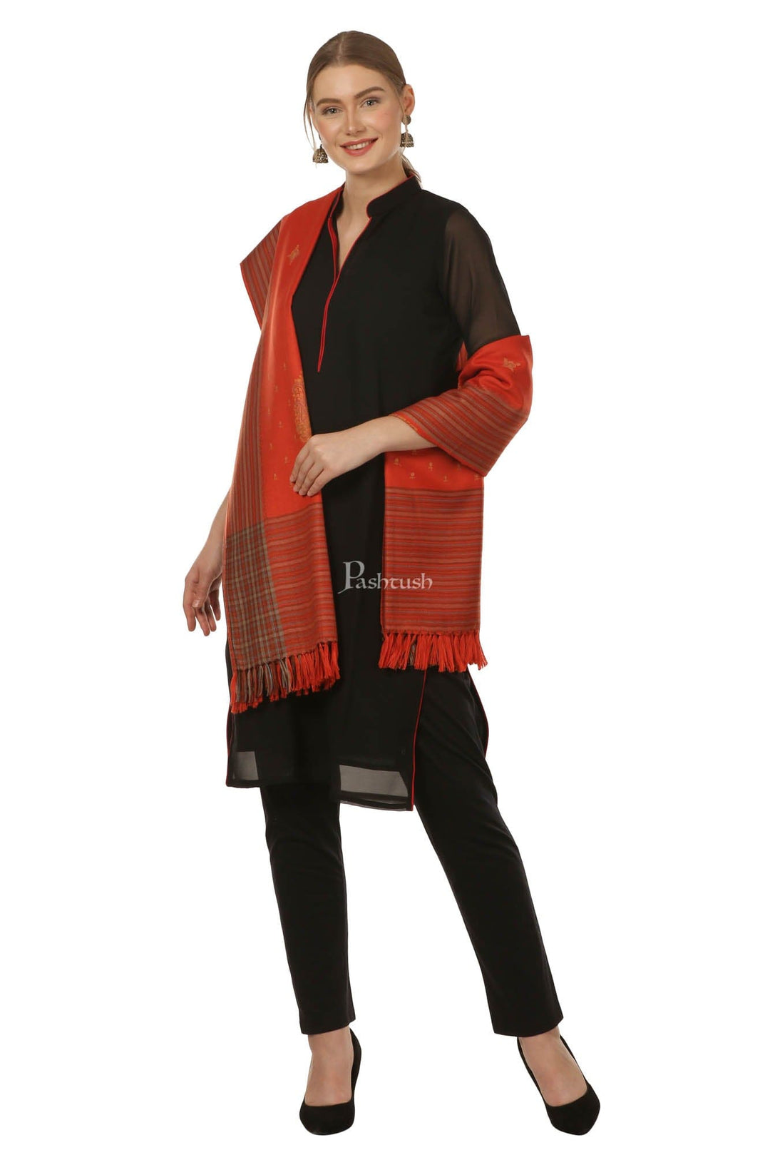 Pashtush India Womens Shawls Pashtush Women'S Wool Shawl Embroidery With Multicolored Paisley Palla