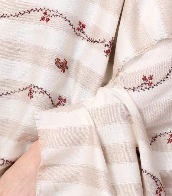 Pashtush Shawl Store Shawl Pashtush Women's Wool Shawl, Kashmiri Hand Embroidery, 100% hand-made (Ivory)