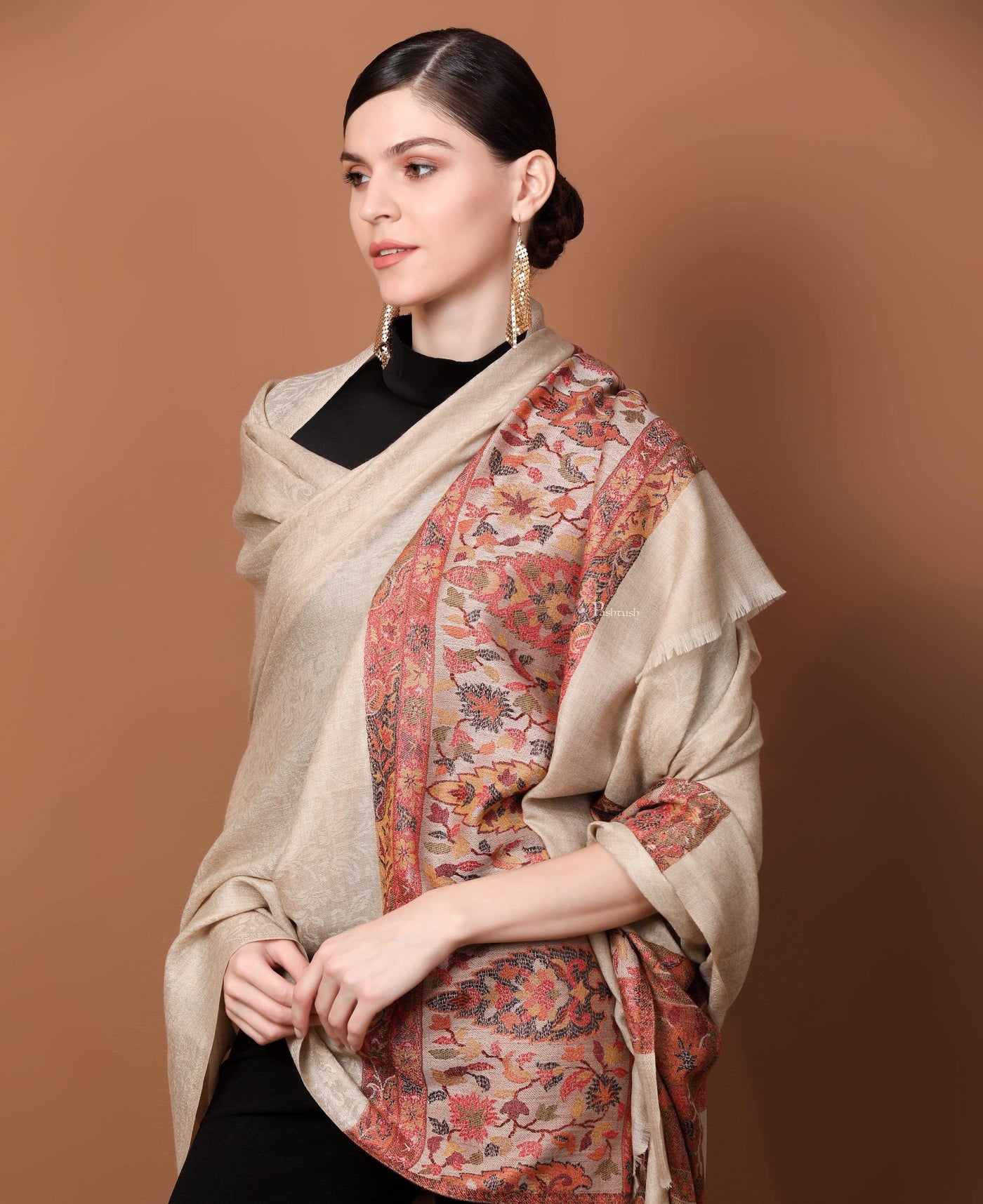 Pashtush India Shawl Pashtush Women's Wool Soft Wool Cashmere Blended Shawl with Kaani Weave Palla