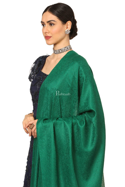Pashtush India Womens Shawls Pashtush Women'S Wool Ultra Soft Fine Wool Cashmere Blended Shawl - Bottle Green