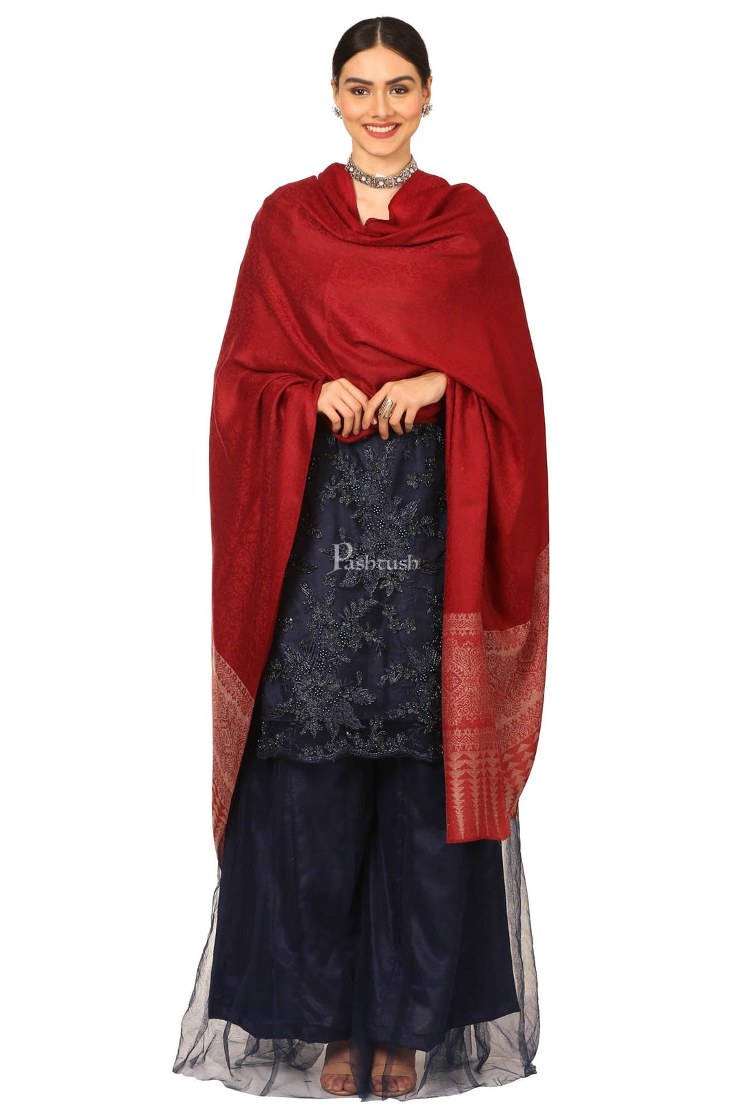Pashtush India Womens Shawls Pashtush Women'S Wool Ultra Soft Fine Wool Cashmere Blended Shawl - Crimson