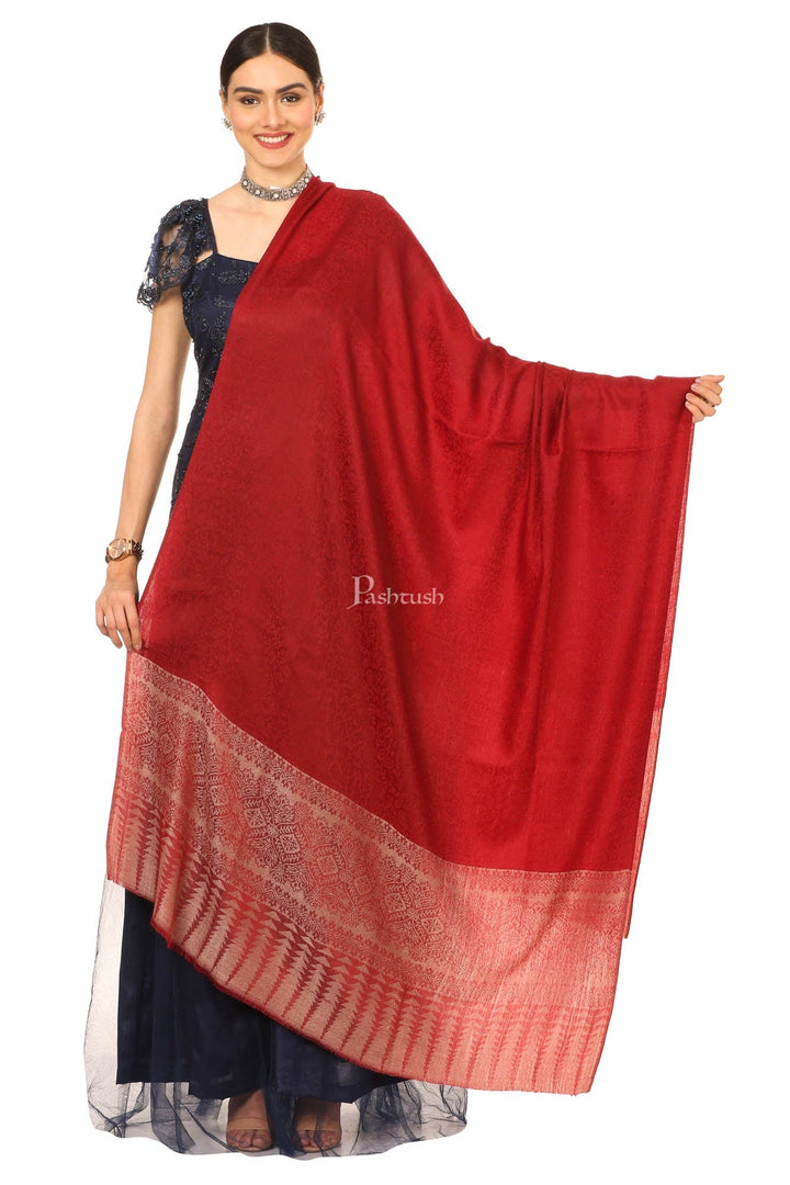 Pashtush India Womens Shawls Pashtush Women'S Wool Ultra Soft Fine Wool Cashmere Blended Shawl - Crimson